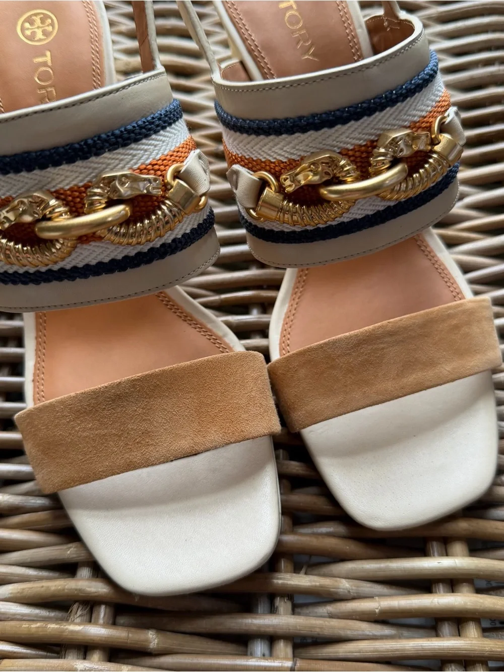 Tory Burch Jessa Horse Hardware Slingback Sandal Tan Multicolor Size 9.5 Sandals